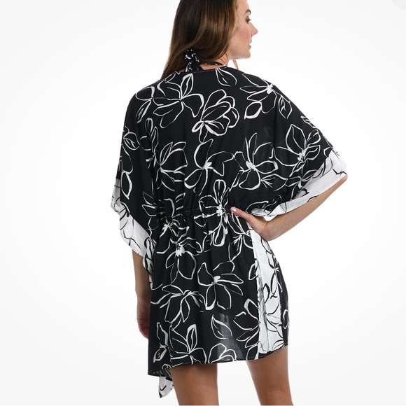 La Blanca Women One Size Kimono Swimwear CoverUp Black Moonlit Silhouette - Picture 2 of 15